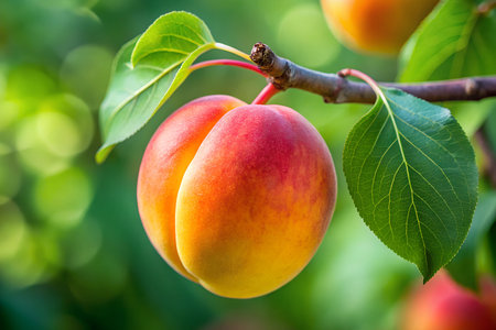 Ripe apricots on the tree in the orchard.の写真素材