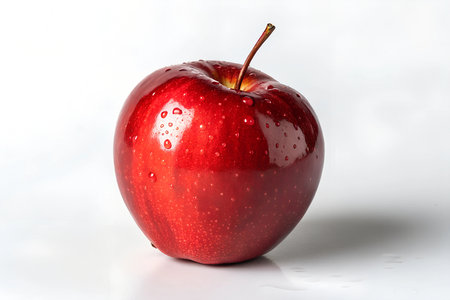 Red apple with water drops on a white background, close up.の写真素材