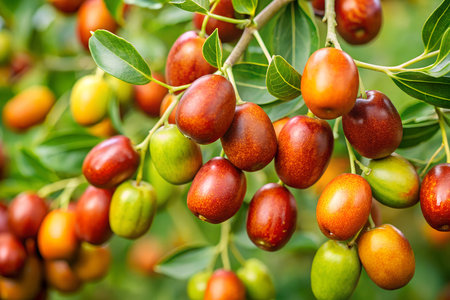 Jujube or jujube fruits on the tree in gardenの写真素材