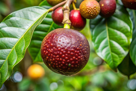 Close up of fresh fig fruits on tree in garden, Thailand.の写真素材