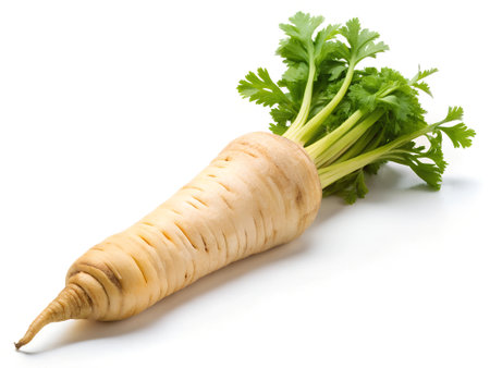 Parsley root isolated on white background closeup. Healthy food.の写真素材
