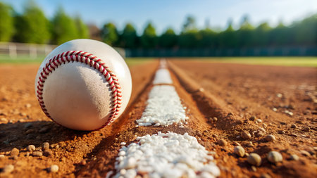 Baseball on the baseball field. Baseball ball on the baseball fieldの写真素材