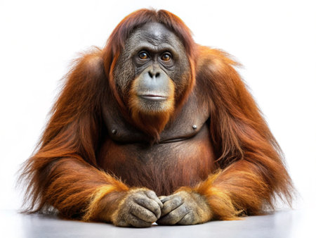 Orangutan (Pongo pygmaeus) isolated on white backgroundの写真素材