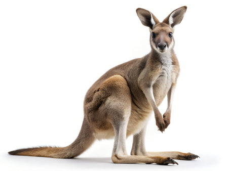 Kangaroo standing on white background, isolated on a white backgroundの写真素材