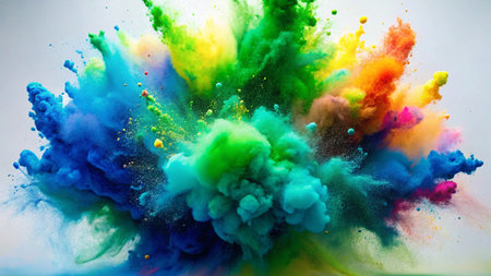 Colorful explosion of paint isolated on white background. Abstract background.
