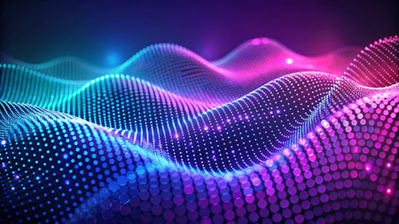 3d vector abstract particles wave, digital sound wave, technology illustration