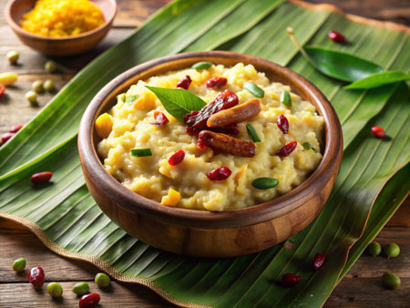 Millet porridge with dried cranberries and raisins in a bowlの写真素材