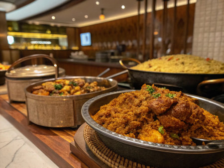 Traditional indian food in a restaurant, closeup of photo.の写真素材