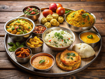 Group of Assorted Indian Tea Time Food including Chicken Tikka Masala, Dal Makhani, Palak Paneer, Dal Makhani, Kachori, Aloo Paneer, Kachori, Pakora, etc.の写真素材
