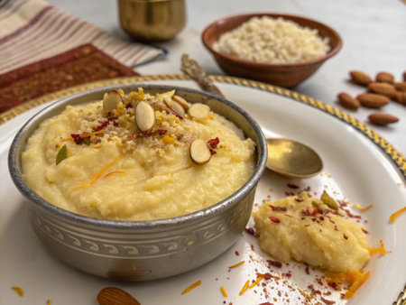 Creamy chickpea puree with nuts and raisinsの写真素材
