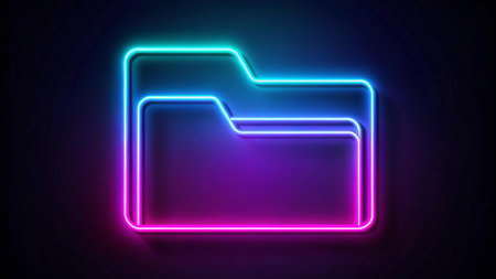 Glowing neon folder icon. Vector illustration. Eps 10 file.の写真素材