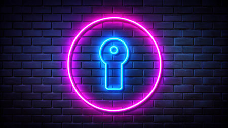Keyhole neon sign. Glowing neon keyhole icon. Vector stock illustration.