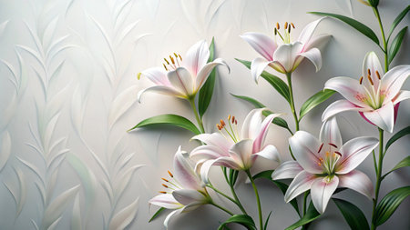 Beautiful lily flowers on light background, closeup. Floral designの写真素材