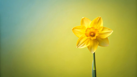 Yellow daffodil on a green background with space for textの写真素材