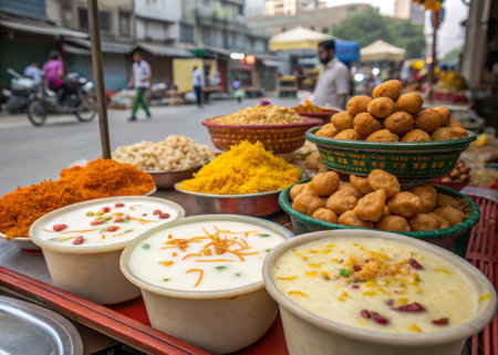 Indian street food in the city of Kathmandu, Nepal.の写真素材