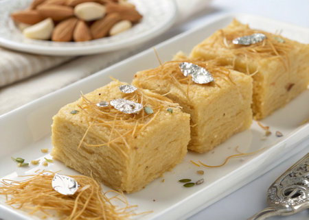 Traditional turkish dessert baklava with cashew, walnuts. Homemade baklava with nuts and honey.の写真素材