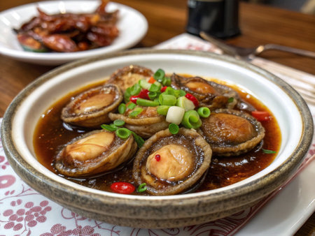 Braised scallops in sweet and sour sauce, Chinese foodの写真素材