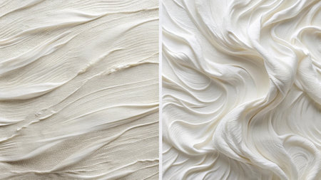 Collage of white silk fabric texture as background, close-up