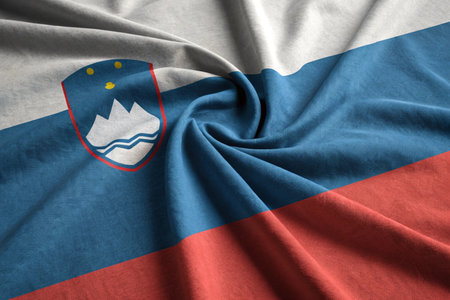 Slovenia flag on the fabric texture can use as backgroundの写真素材