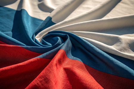 Crumpled flag of Russia as a background, close-upの写真素材