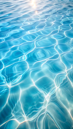 Blue Ripple Water Background, Swimming Pool Water Surface with Sun Reflection