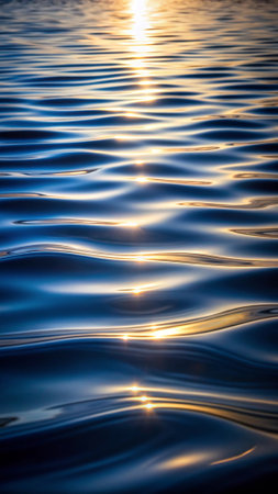 abstract background of water surface with ripples and sunlight in blue toneの写真素材