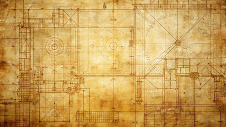 Architectural background with construction drawings and architectural plan, toned.の写真素材