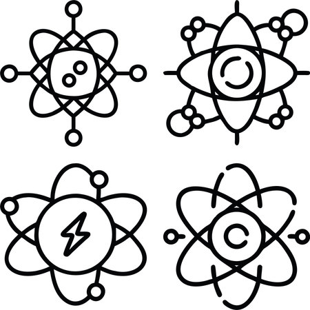 Atom icons set - black and white vector illustration for coloring bookのイラスト素材