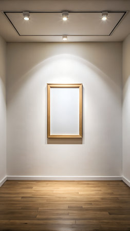 Blank picture frame hanging on the wall in the gallery. 3d renderingの写真素材