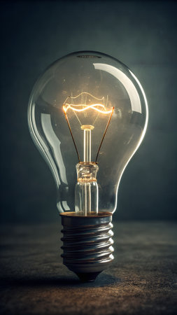An illuminated light bulb on a grunge background with copy space.