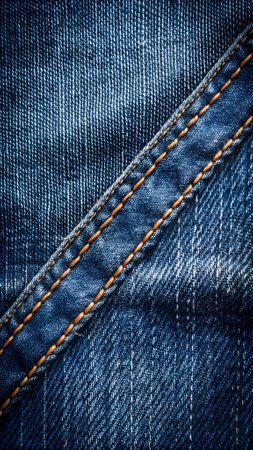 Blue jeans texture with seams and rivets closeup. Denim background.の写真素材