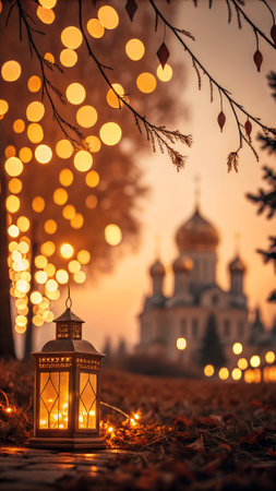Lantern on the background of the Temple of the Intercession of the Blessed Virgin Mary in Moscow, Russia.の写真素材