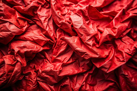 Crumpled red paper background. Red crumpled paper texture.の写真素材