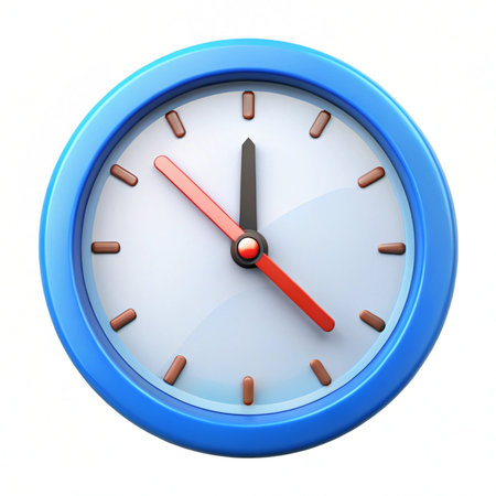 Blue clock isolated on white background. 3d render image with clipping pathの写真素材