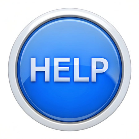 Blue help button isolated on white background, 3d render, square image