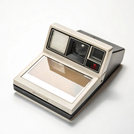 Retro instant film camera isolated on a white background. Retro film camera.の写真素材