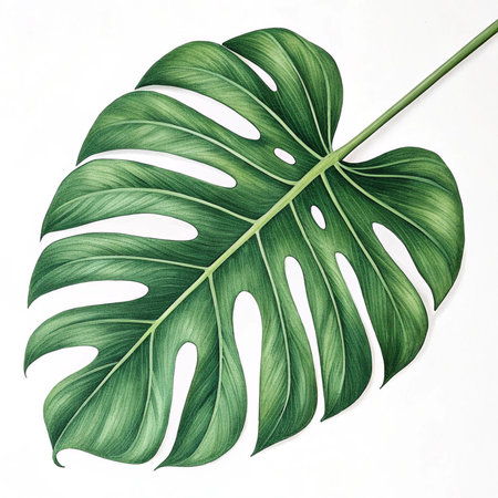 Monstera leaf isolated on white background. Realistic vector illustration.の写真素材