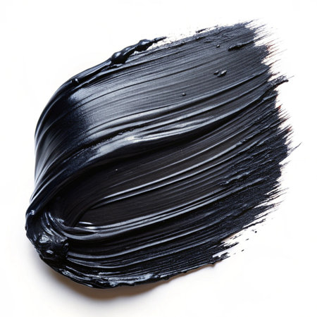 black paint brush strokes isolated on white background, smudged makeup productsの写真素材