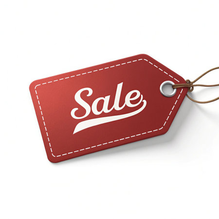 Red Sale Tag on a white background. 3D Rendering.の写真素材