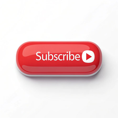Illustration of a red subscribe button on white background with a shadowの写真素材