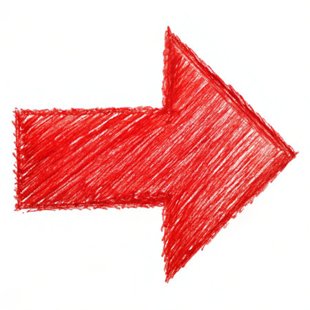 Red hand drawn arrow. Isolated on a white background. Vector illustration.の写真素材