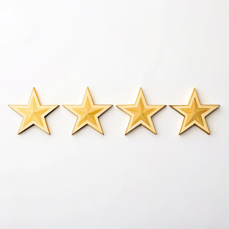 Five golden stars on a white background. Concept of rating or ranking.