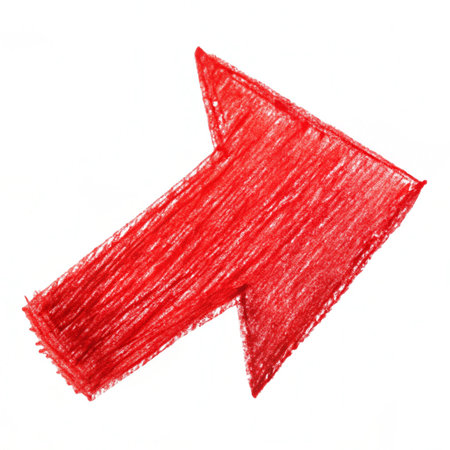 Red hand drawn arrow isolated on white background. Watercolor sketch.の写真素材