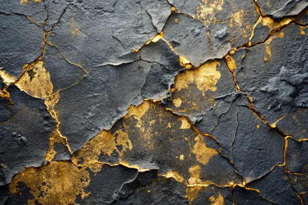 Grunge cracked wall texture for background. Black and gold colors.の写真素材