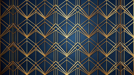 Luxury seamless pattern with golden lines on blue background. Vector illustration.