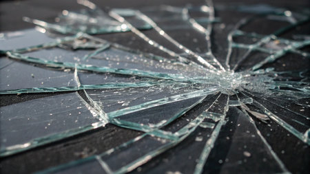 Broken glass on a black background. Shallow depth of field.
