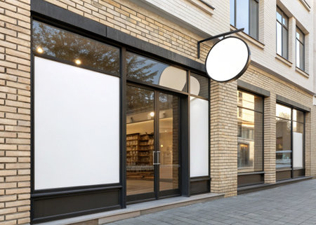 Shop Boutique Store Front with Blank Signboard 3D Illustration