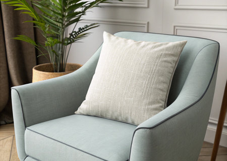 Comfortable armchair with pillows in living room. Interior designの写真素材