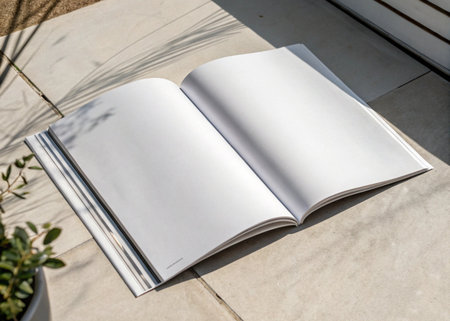 Open book with blank pages on the terrace. Mock up.