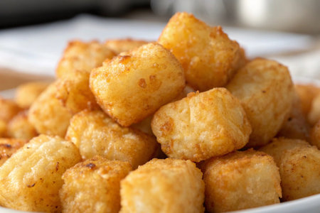 Fried potato gnocchi on a plate, close-upの写真素材